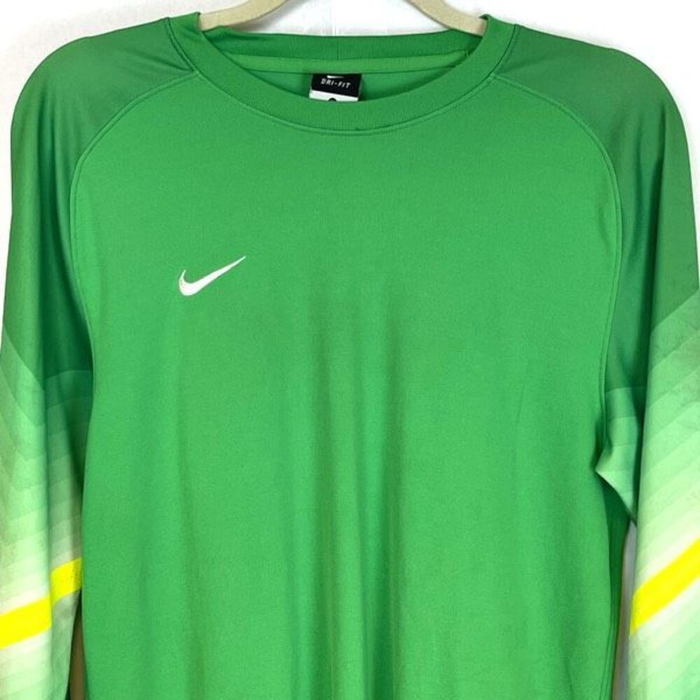 Nike Shirt Men's Medium Green Goalkeeper Soccer Jersey Dri Fit Striped Sports 30 - Picture 2 of 16